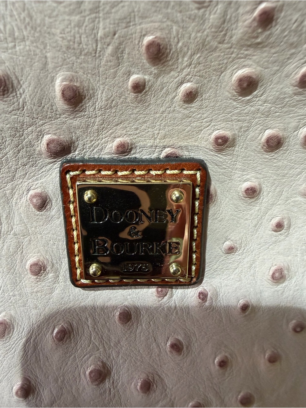 Dooney & Bourke Blush Ostrich-Embossed Tote with Brown Trim and Strap - Picture 4 of 12